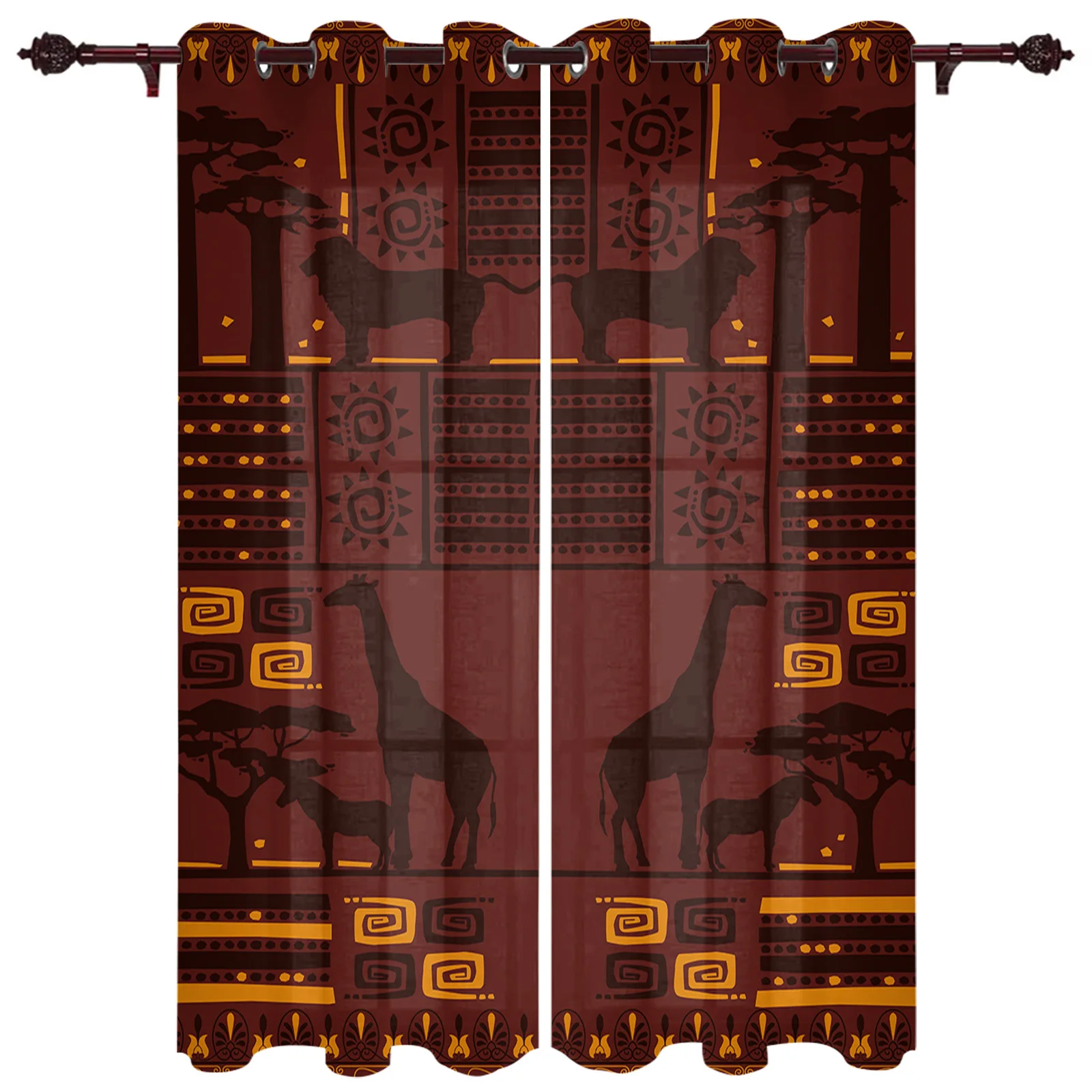 

African Giraffe Lion Silhouette Curtains for Living Room Bedroom Study Decor Curtain Modern Kitchen Window Curtains