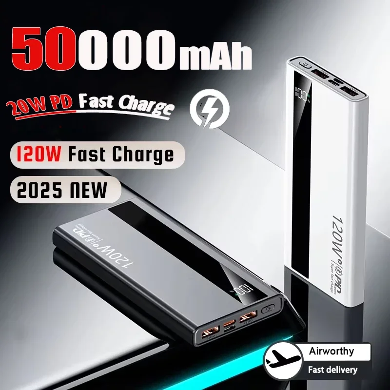 

2025 New 50000mah 120W Super Fast Charging Portable Battery Charger High Capacity Digital Display Power Bank For Iphone Samsung