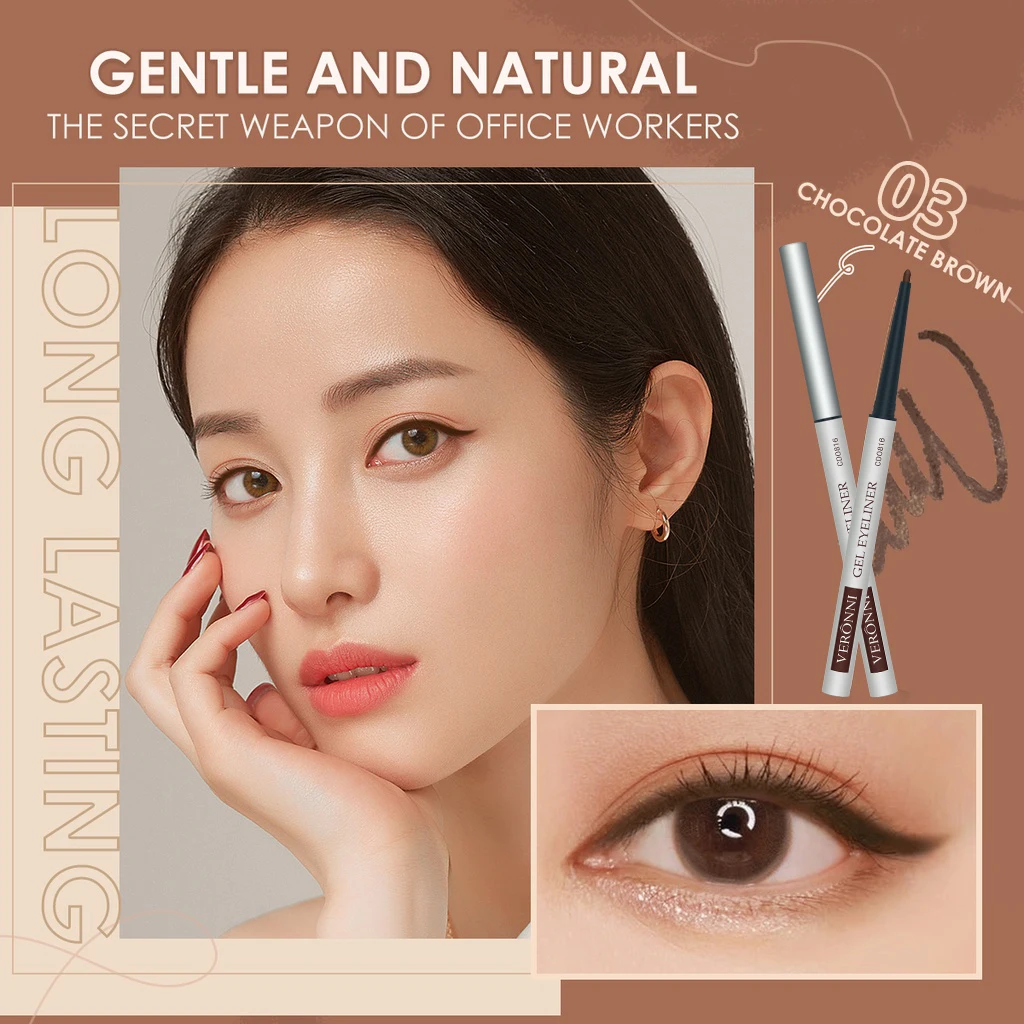 Lápiz Delineador de Ojos en Gel VERONNI – Altamente Pigmentado, Resistente a las Manchas y de Larga Duración, Aplicación Suave, Portátil y Ideal para Viajes