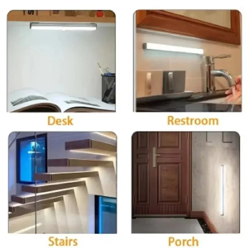 Rechargeable LED Bar Lights with Motion Sensor Dimmable Night Light Portable Induction Cabinet Lamp for Kitchen Room Type C