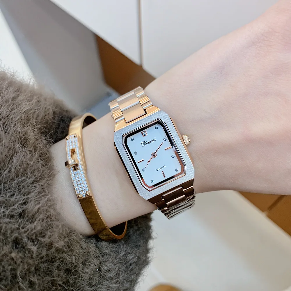 

New Luxury Women'S Gold Watch, Square Dial, Stylish And Elegant Stainless Steel Strap Wristwatch, High-End Selected Timepiece.