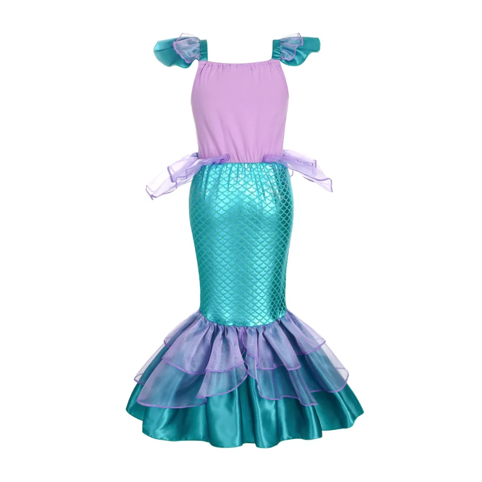 Disney Girls Ariel Cosplay Siren Clothing Elegant Mermaid Birthday Party Little Mermaid Costume Children Gown Princess Vestidos