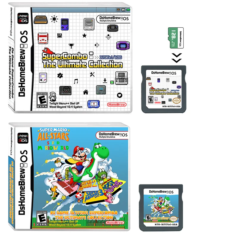 NDS Game Card 16717 in 1 US English 128G Cassetta 64 in1 208 500 NES Scheda Di Gioco Per DSTWO Mini 2/3DS XL