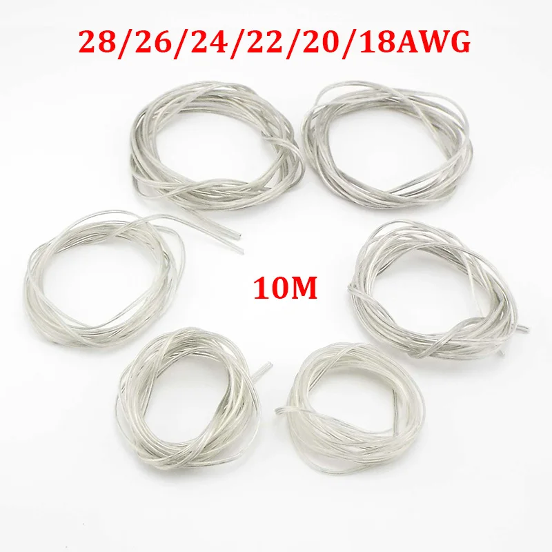Cavo parallelo trasparente in filo di rame a 2 nuclei da 10M Linea piatta di alimentazione CC 28/26/24/22/20/18AWG 1A 2A 3A 5A 7A per striscia luminosa a LED