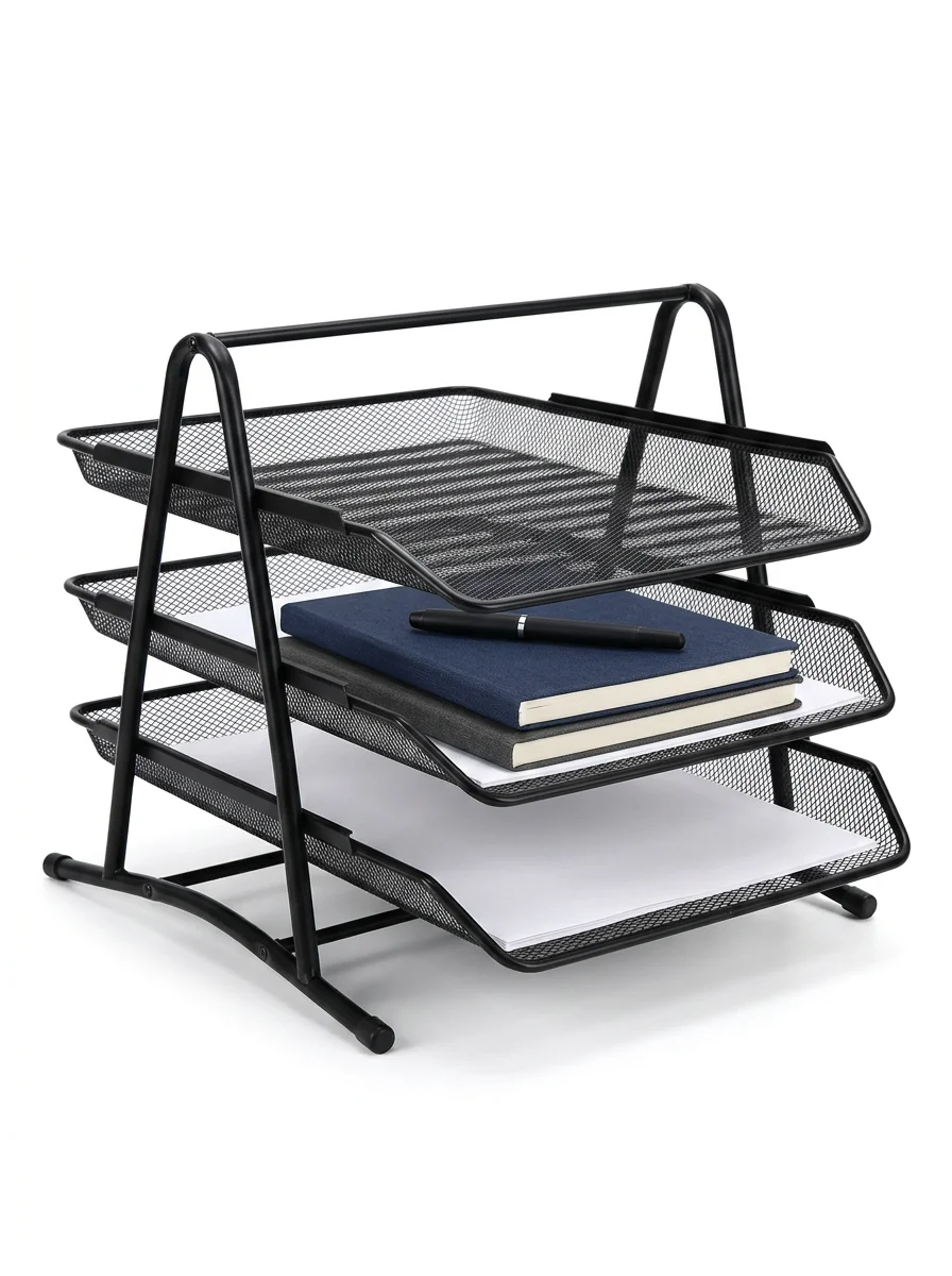 Desktop Filing Tray - 2/3-stufiger Metallgitter-Dokumentenhalter, Büro-Schreibtisch-Aktenorganizer, Papieraufbewahrungsregal, Briefablage, Schreibtisch-Organizer