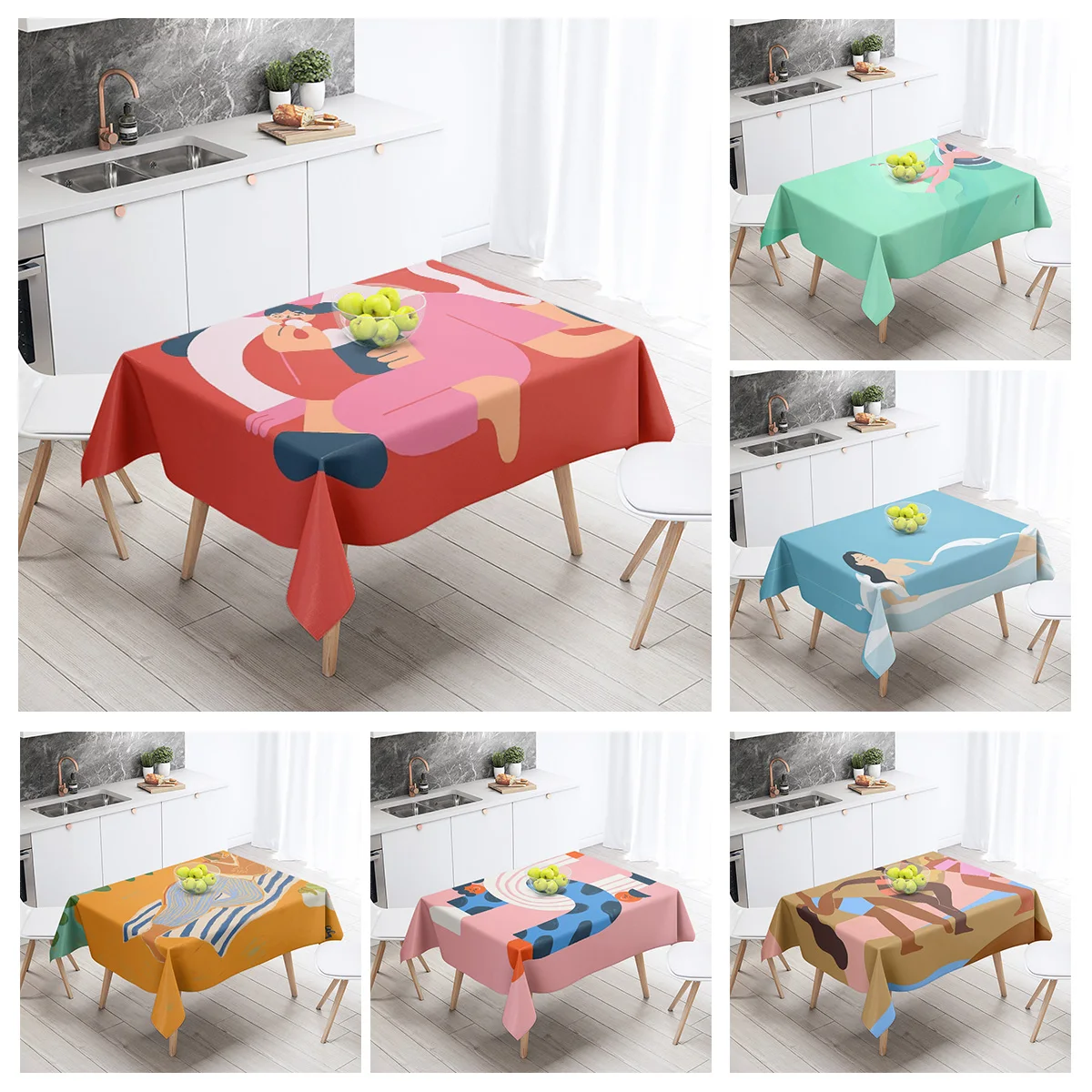 Abstract Geometry Morandi Tablecloth Rectangular Fade-proof Home Living Room Party Dining Table Decorative Tablecloth