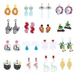 YAOLOGE New NHarajuku Cute Cartoon Dinosaur RollerSkat Funny Drop Acrylic Earrings for Women Girls серьги des boucles d'oreilles