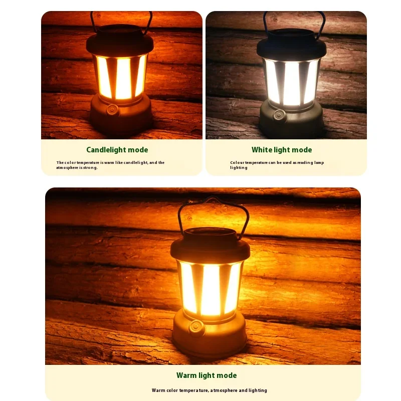 Solar Portable Handheld Vintage Camping Lantern USB Rechargeable Outdoors Tent Light LED Warm Light Night Hiking Fishing Lamp