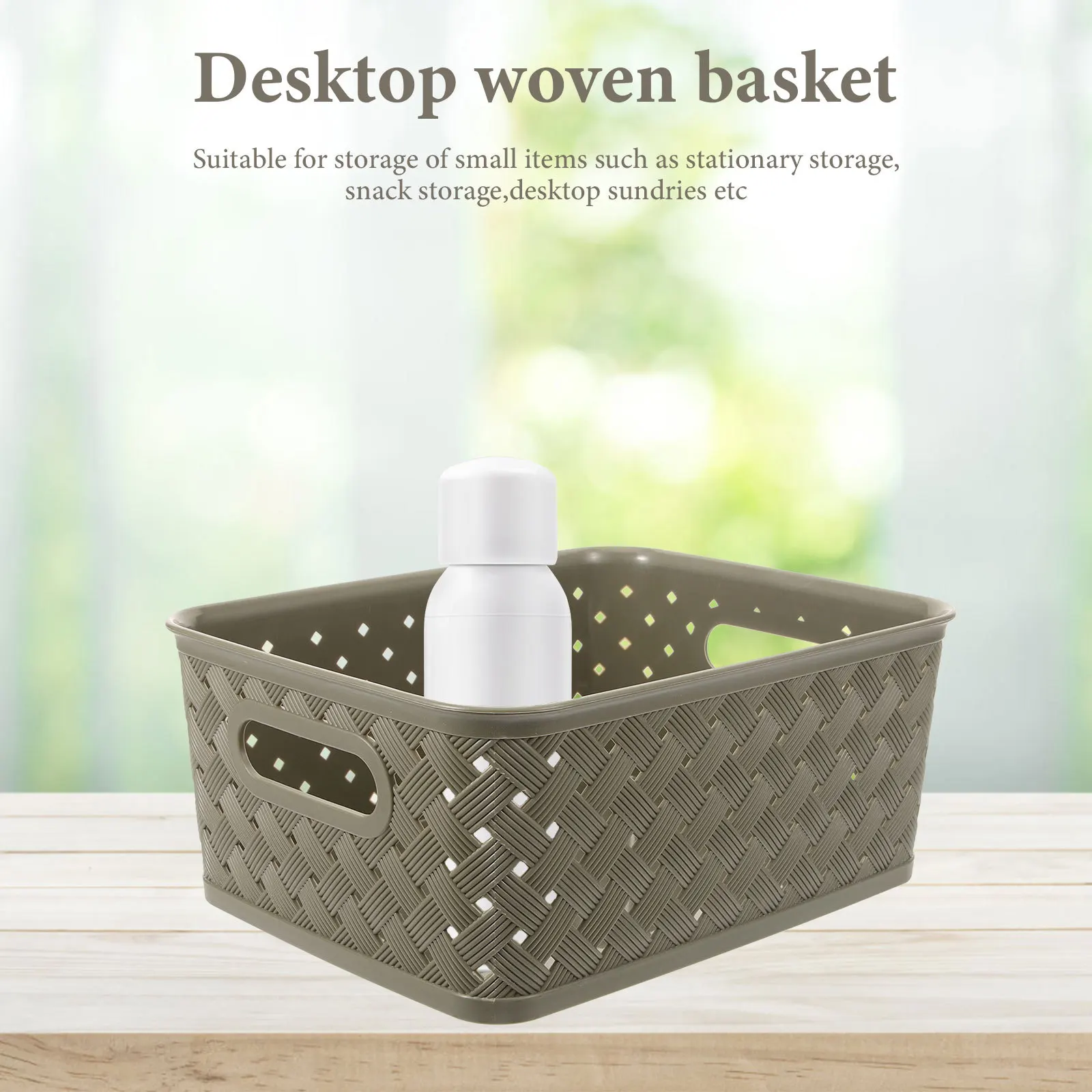 

3Pcs Handwoven Plastic Storage Basket with Handle Desktop Organizer for Sundries Household Multipurpose Storage
