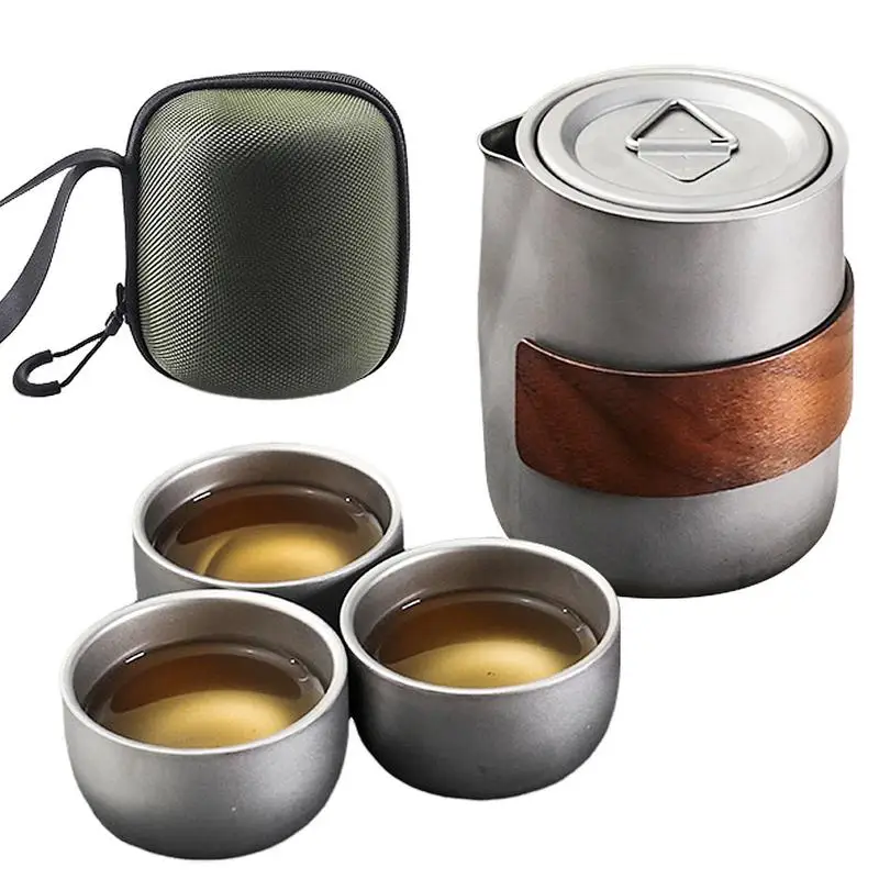 

Camping Mug Titanium Cup Tourist Tableware Camping Kettle Set 3 Cups Tea Set For Adults Outdoor Kitchen Travel Cooking Set