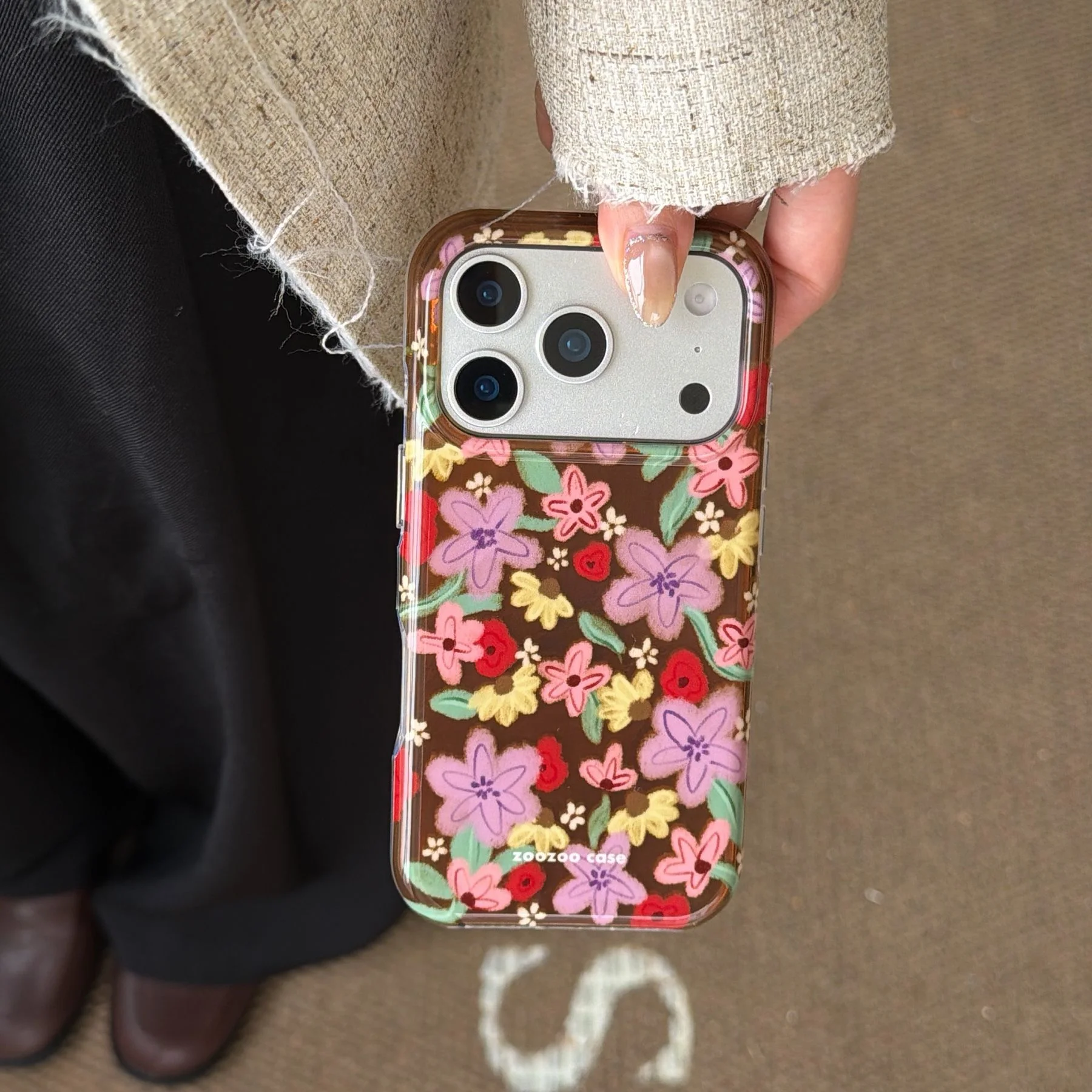 Double Layered Retro Brown Base Oil Painting With Flowers Phone Case For iPhone 17 Air 16 15 14 Pro Max 13 Anti Scratch Ins Y2K