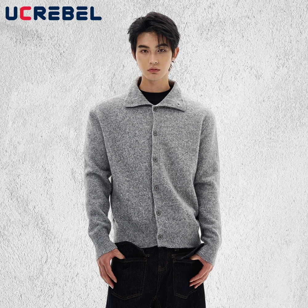 

Ретро свитер с воротником-стойкой, мужской осенне-зимний уличный однобортный вязаный кардиган, мужской свитер, пальто