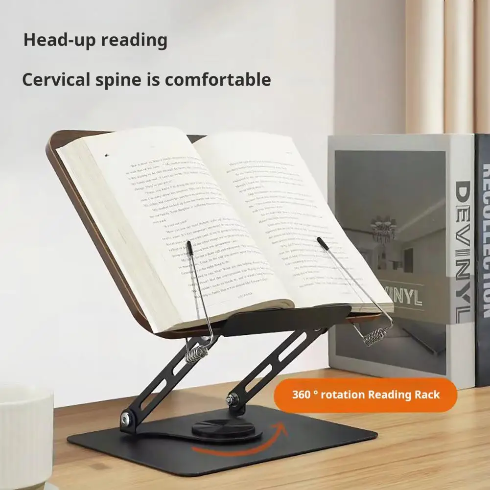 

Wooden Book Holder Liftable Reading Stand With 360° Swivel Base Elastic Page Clips Reading Holder Sturdy For Music Scores Recipe