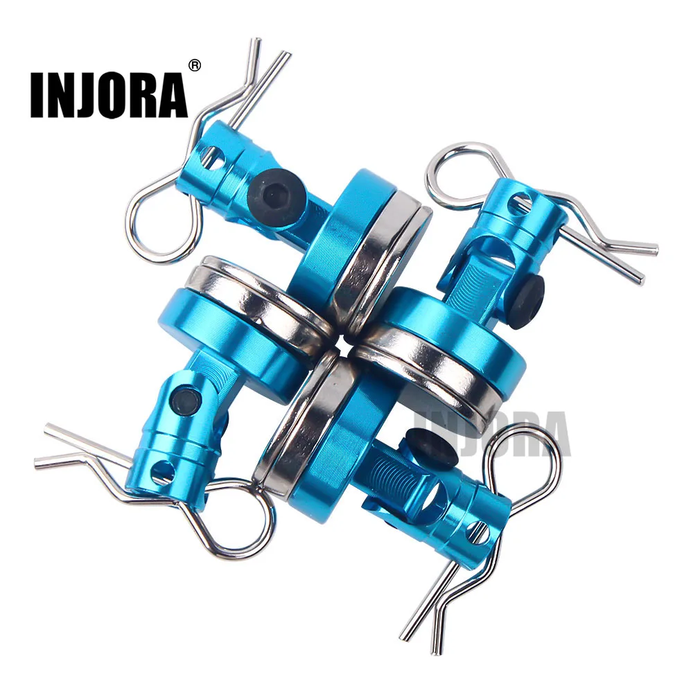 INJORA 4PCS Metal Magnetic Stealth Invisible Body Post Mount with R Clips Pin for 1:10 RC Car Axial SCX10 HSP Tamiya