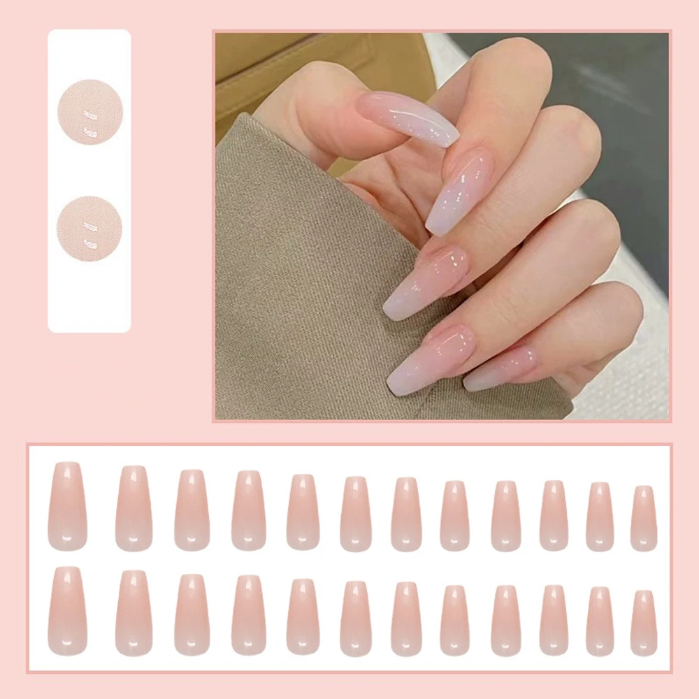 24Pcs Pink Glitter Fake Nail with Gradient French Press on Nails Reusable Short Full Cover Nail Tips for Girl/Women Wholesale - view 2