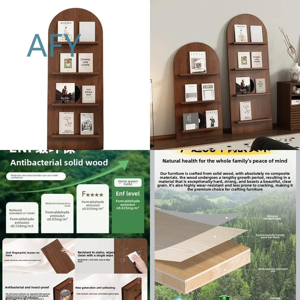 Customized ENF Grade Antique Style Solid Wood Bookshelf for Living Room Wall Mount Display Cabinet Magazine Rack Storage