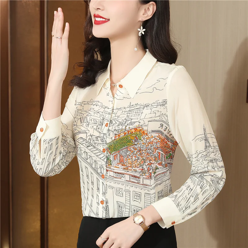 Fashion printing ladies shirts New elegant Women\'s Blouses 2023 Spring Autumn Long Sleeve Shirts Tops Blusas Mujer