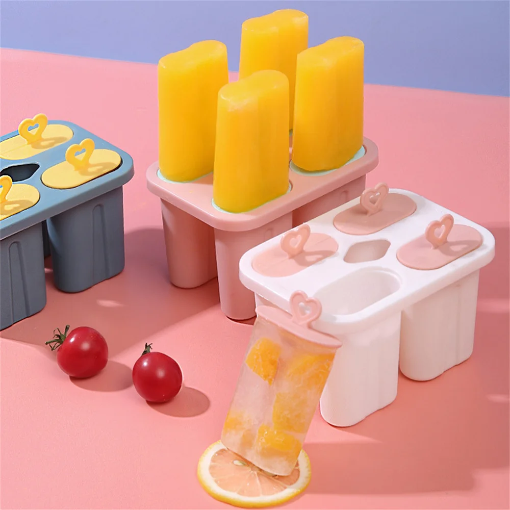 Homemade Ice Box With Lids Durable Reusable Ice Mould Home Making Popsicles 4 Grids Popsicle Molds 4 Grids Ice Cream Mold