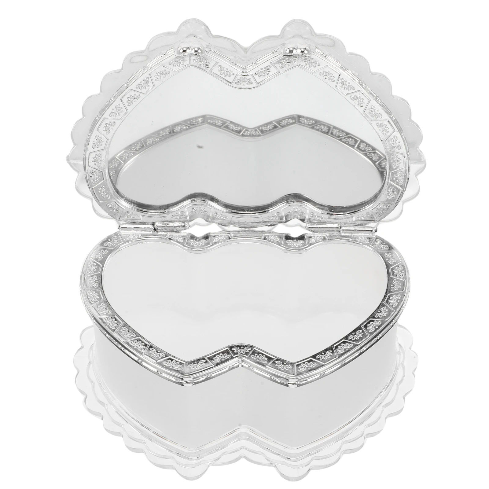

Heart Shaped Jewelry Box Double Heart Design Kids DIY Crafts Storage Organizer Plastic Container With Mirror For Accessories