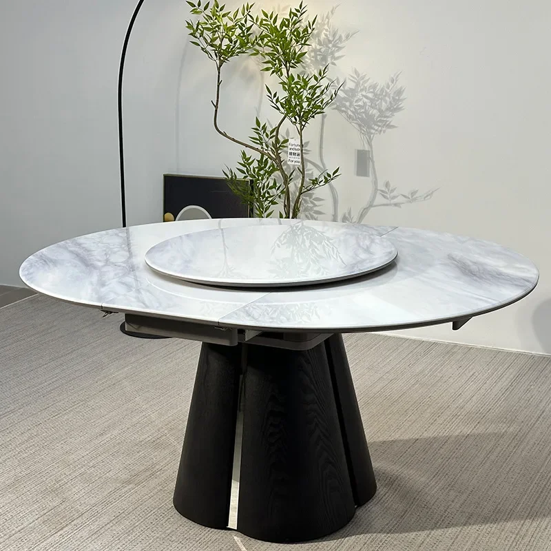 

simple modern light luxury multi-functional small apartment round solid wood marble dining table