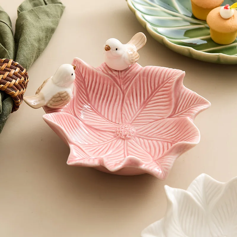 New Cute Bird Dim Sum Tray Ceramic Jewelry Storage Tray Creative Shelf Dim Sum Tray Home Tea Table Desktop Decoration Gifts