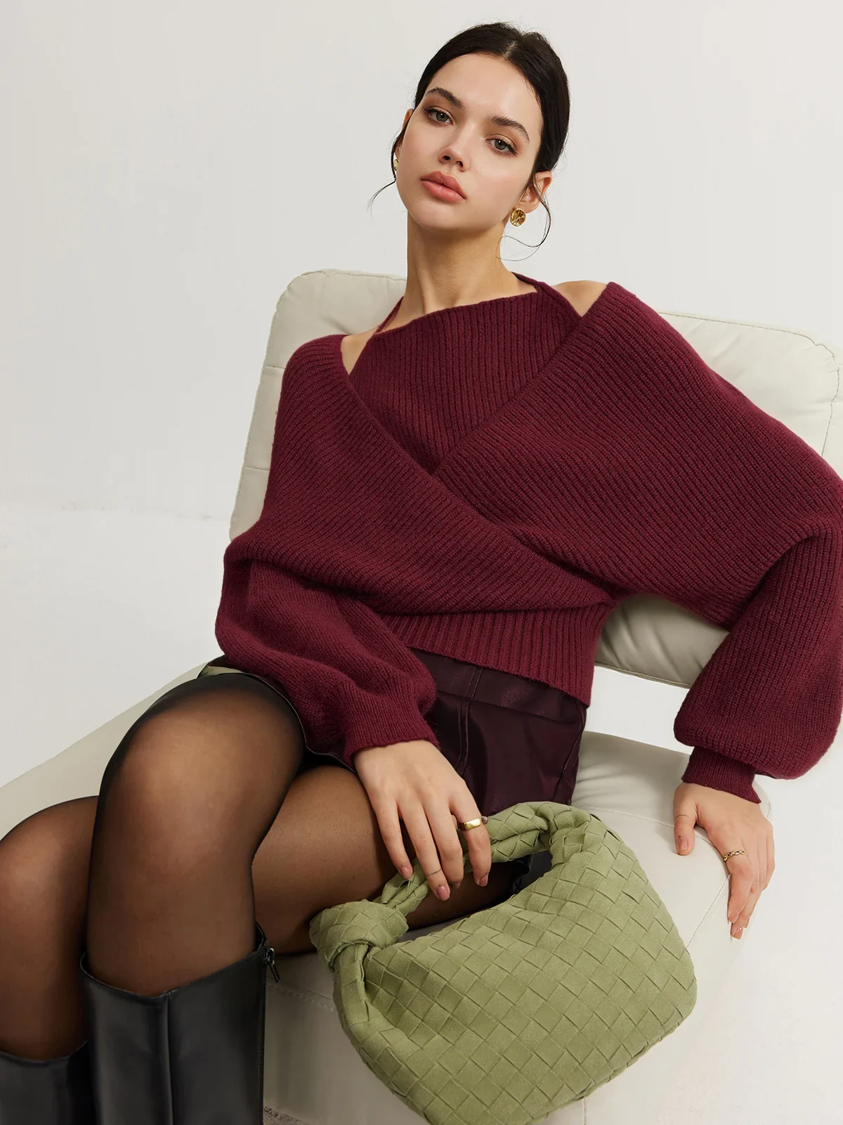 New Autumn Winter Casual Women Knit Temperament Halter Collar Sweaters Long Sleeve Pullover Top Knitwear Female Streetwear