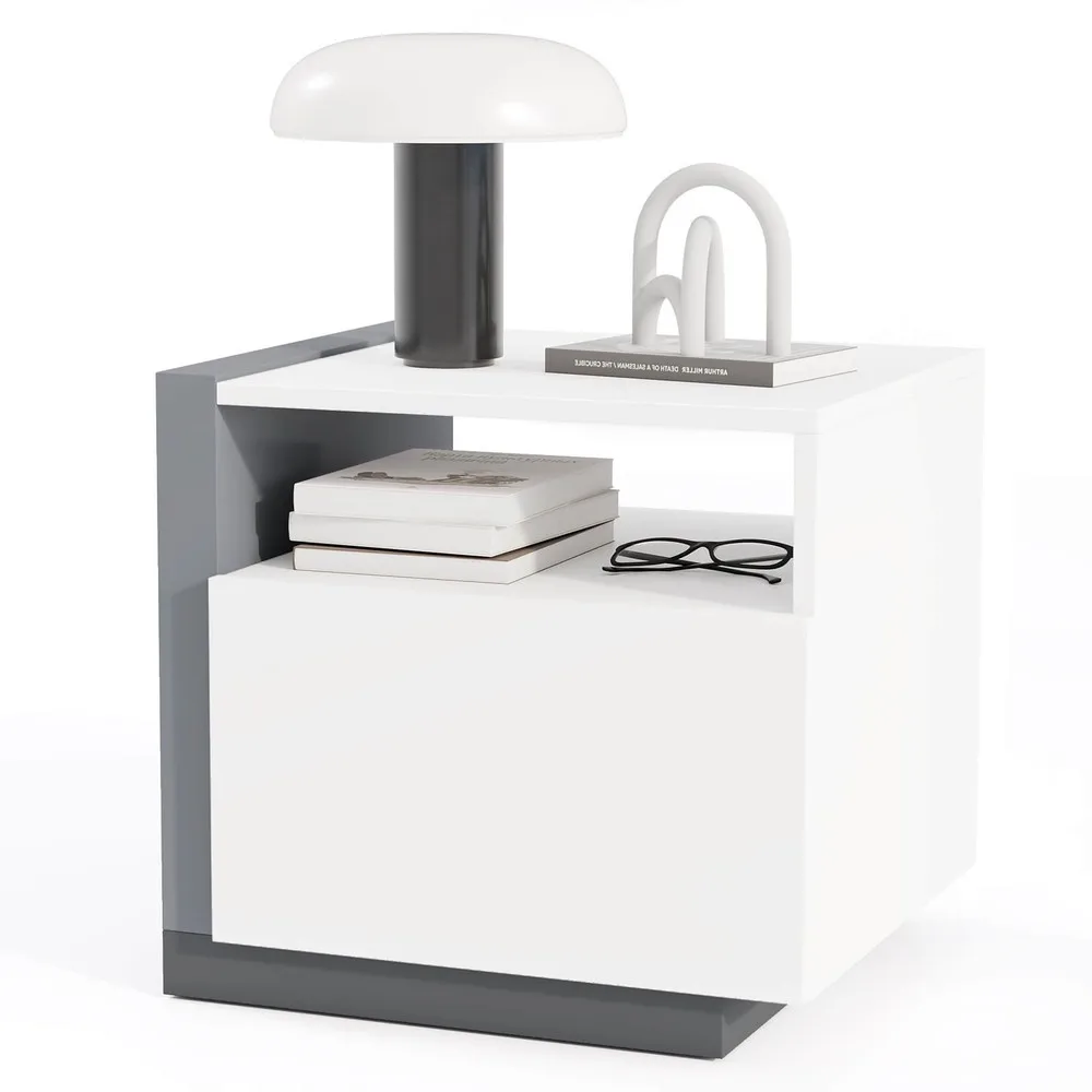 Modern Minimalist Nightstand with Drawer Asymmetrical Bed Side Table End Table