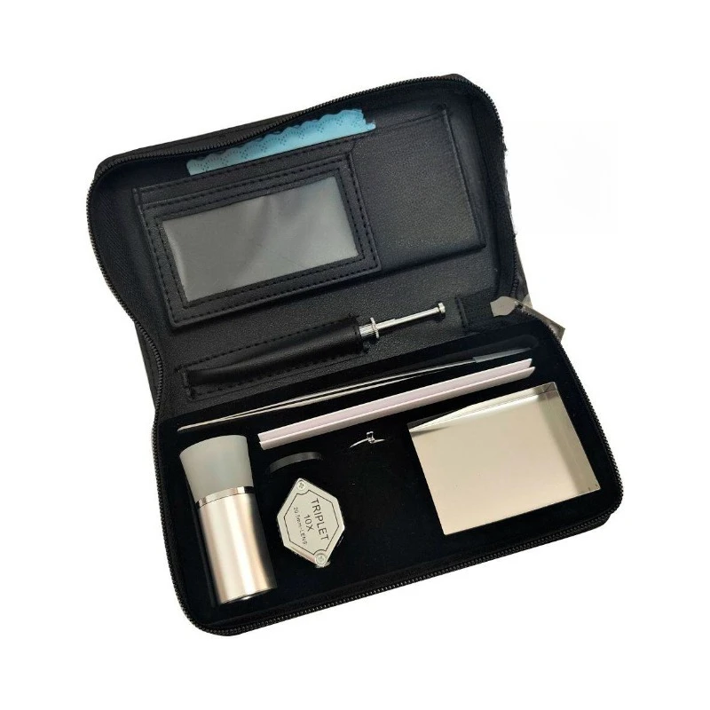 Portable Diamond Detection Kit Gem Identification Black Leather Bag Tool Set Cut magnifying glass tweezers Diamond cloth