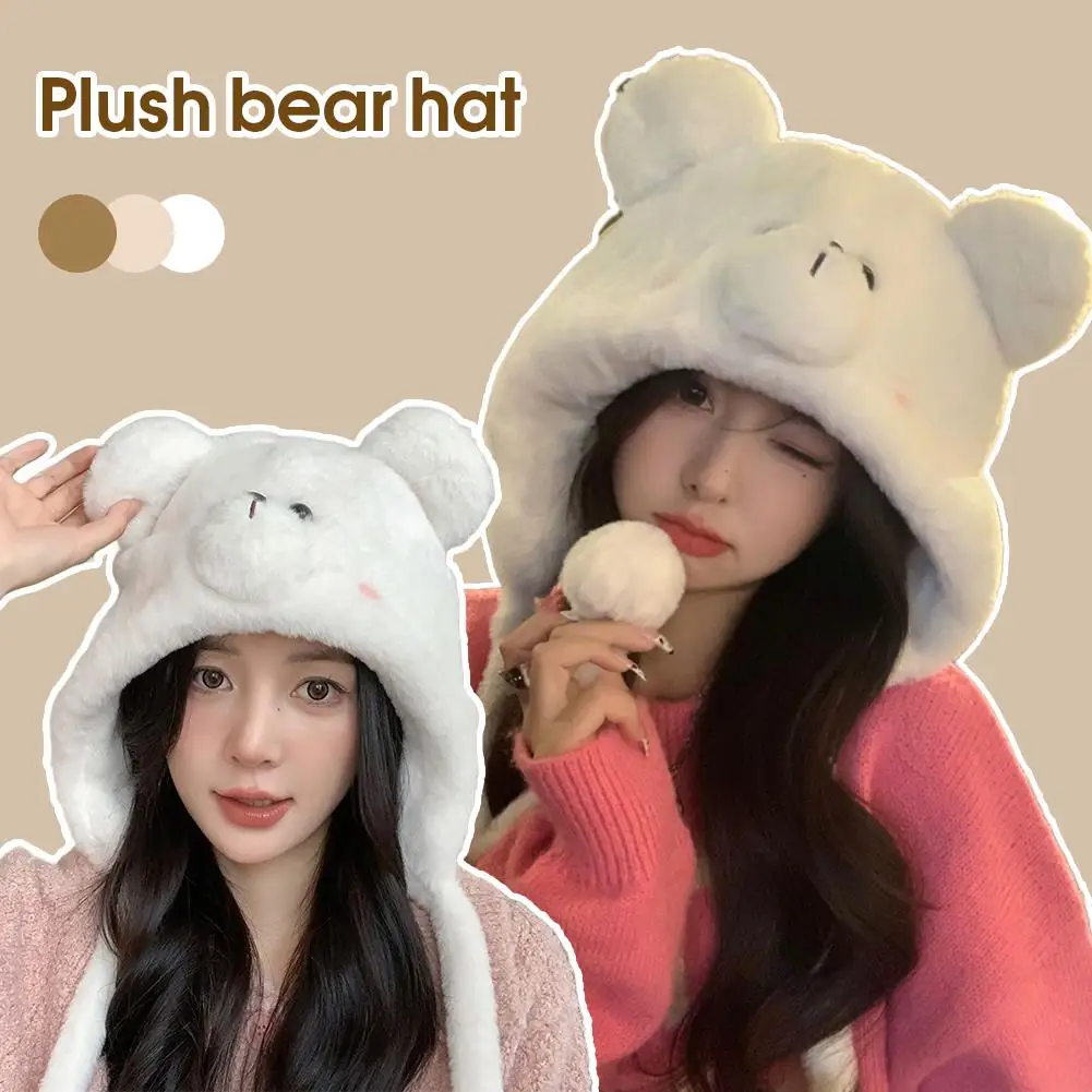 Mignon ours oreillette hiver dessin animé unisexe chaud protecteurs d'oreille Couple en peluche chapeau étudiant décontracté à la mode femmes coeur chapeau