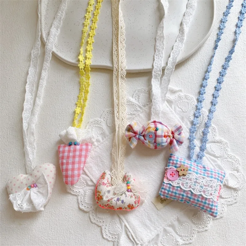 

Adorable Plaid Stuffed Bunny Pendant Necklace for Girls Sweet Fabric Candy Color Children Clothing Chain Sweater Accessory New
