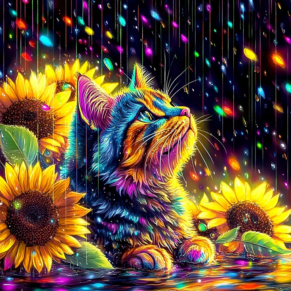 EverShine DIY 5D Diamant Mosaik Katze Diamant Kunst Malerei Kit Sonnenblume voller Bohrer Stickerei Kätzchen Tier Home Freizeit Geschenk