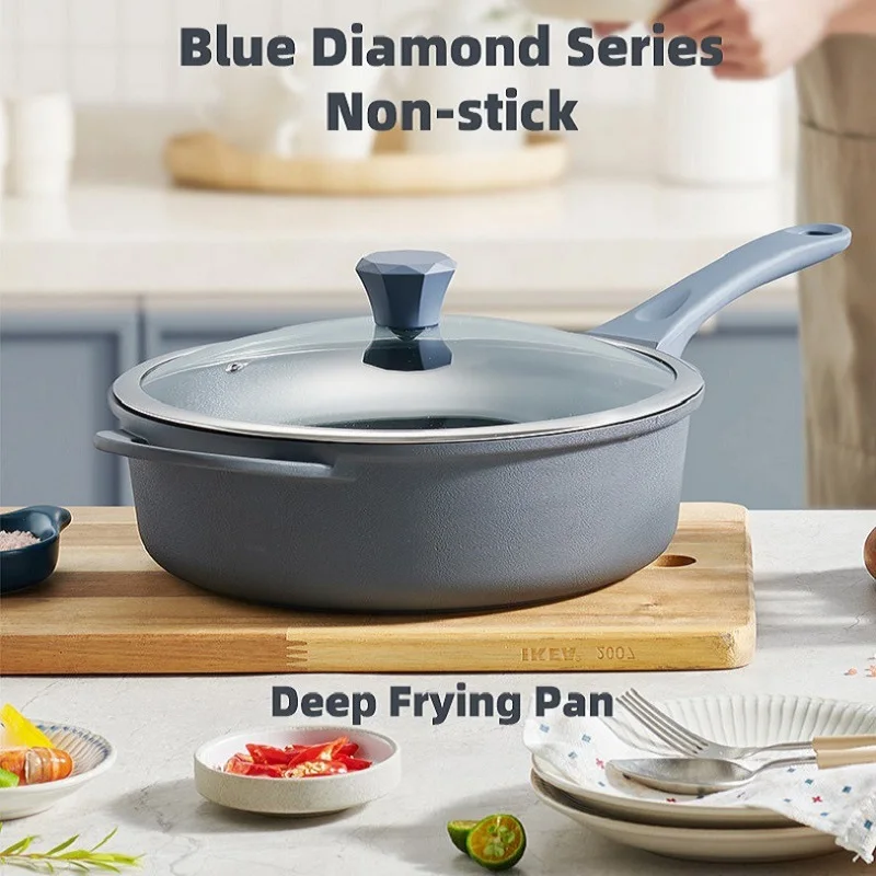 

24/28CM Nonstick Pan Multifunctional Aluminum Alloy Coated With Blue Diamond Series Wok Deep Fry Pan Steak Egg Pot for All Stove