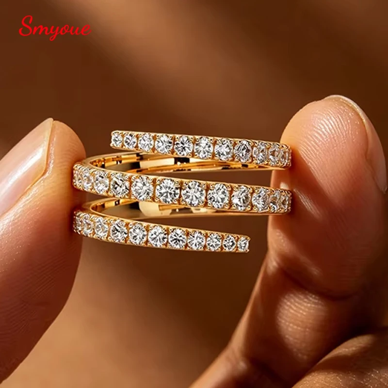 Smyoue Gradient Gems Full Moissanite Rings for Women Open Stackable Ring Engagement D Vvs1 S925 Sterling Silver Promise Band
