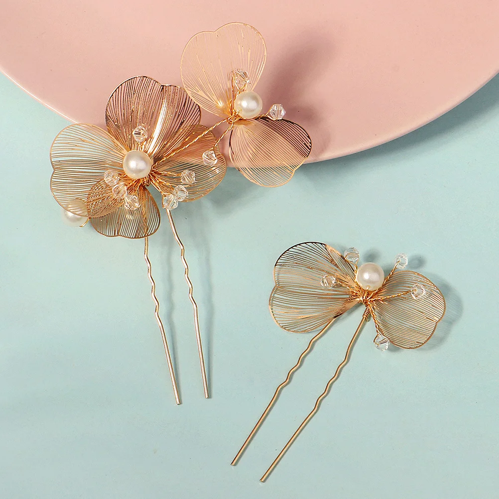 2pcs Wedding Pins U Shaped Rhinestone Hairpin For Women Bridal Hair Accessories Flower Hair Clips Decorative Hairpins Wedding