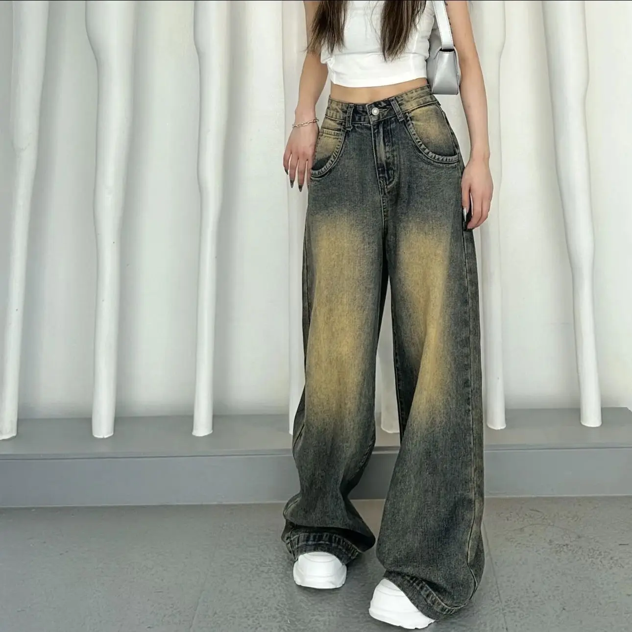 

Goth Vintage Streetwear Wide Leg Jeans Baggy Jeans Women Hip Hop High Waist Denim Pants Trouser Y2k Loose Gradient Color