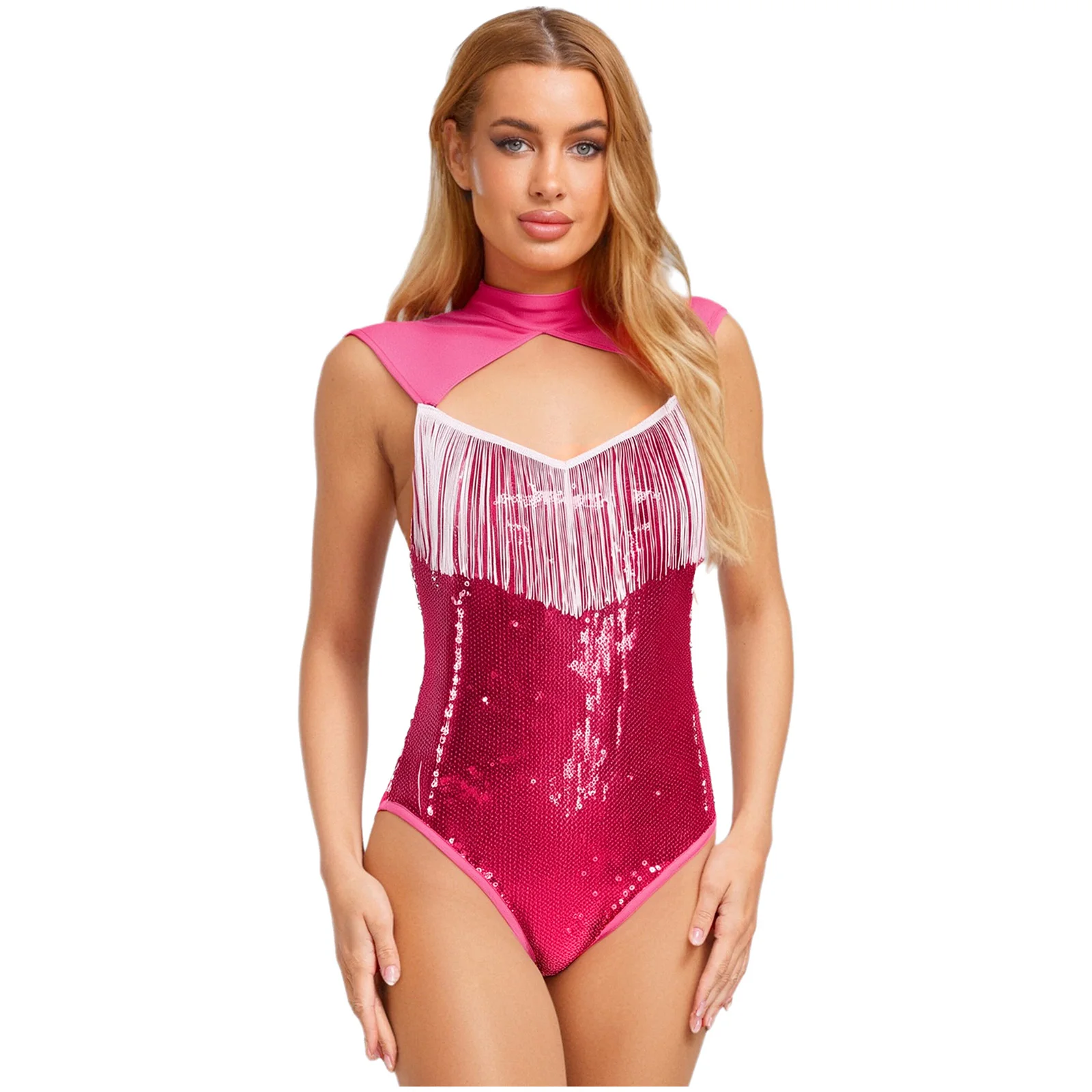 بدلة نسائية مفرغة من الترتر ملابس حفلات الهذيان بدون أكمام ملابس يوتار ملابس الرقص لحفلات الهالوين بجانب حمام السباحة