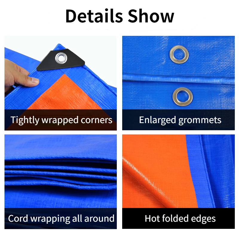 Thickened Wear-resistant Sunshade Tarpaulin Outdoor Blue Orange Plastic PE Shade Sails Suitable for Picnic, Cushion, Rest