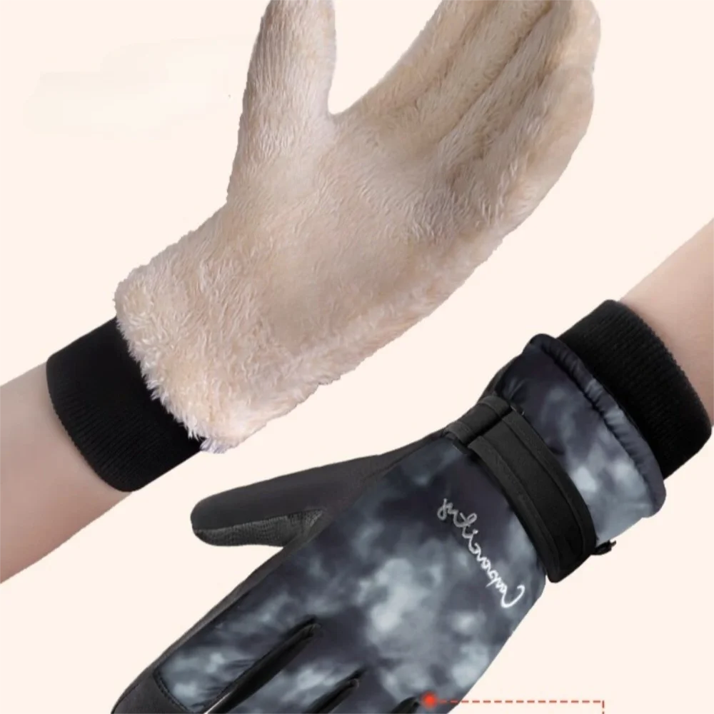 

Зимние лыжные перчатки Tie Dye с сенсорным экраном и флисовой подкладкой, теплые перчатки для верховой езды, ветрозащитные термовелосипедные варежки для женщин и взрослых