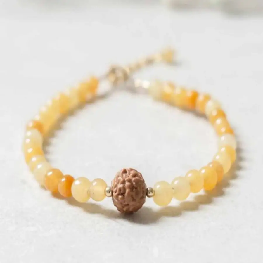 

Handmade Yellow Jade Beaded Bracelet with Rudraksha Bead Fashion Jewelry Gift for Her 6MM