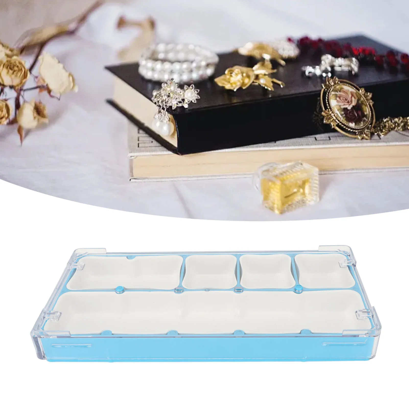 Watch Parts Storage Box 5 Compartments Multi Functions Portable Watch Accessory Organizer Blue Watch Parts Storing Organizer