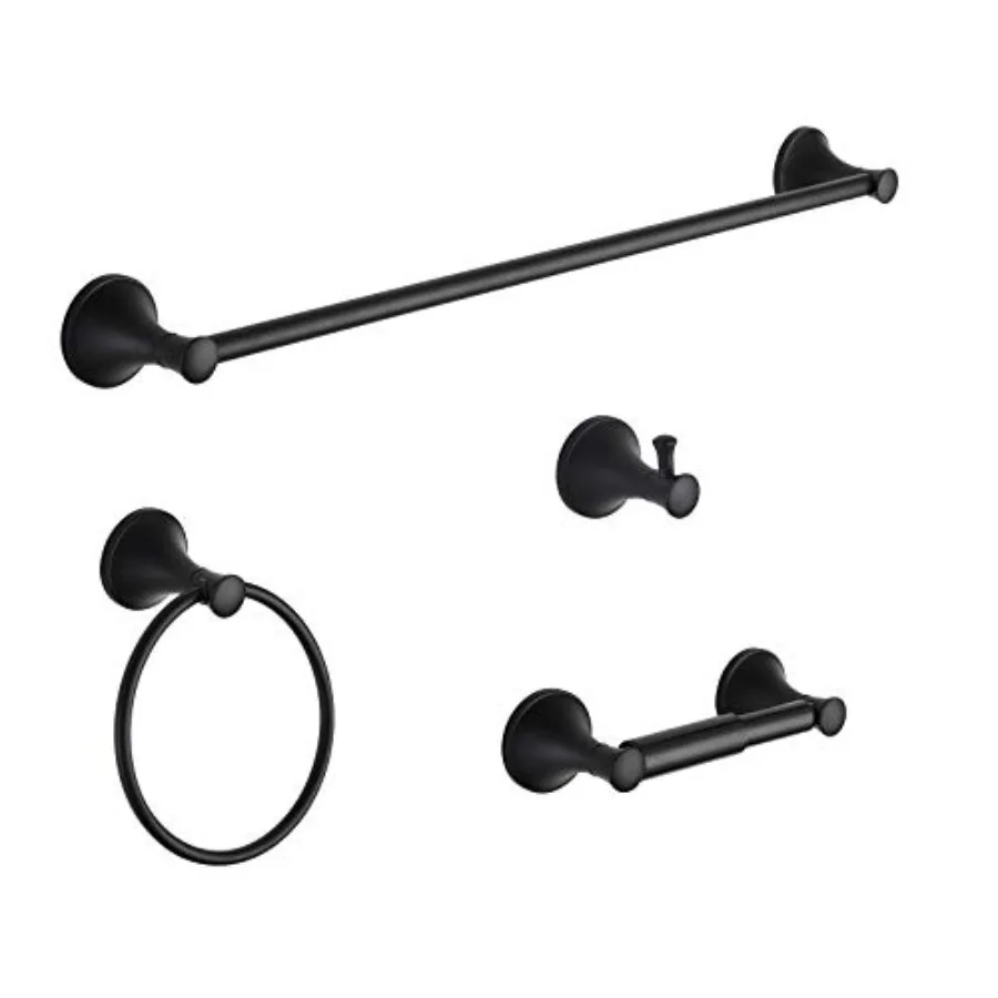 

Black Bathroom Hardware Set - 4-Piece Towel Holder Set with 18 or 24 Inch Towel Bar