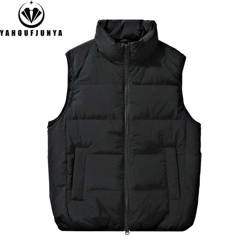 Uomo autunno senza maniche Solid Fluffy Neck Stand-up Collar Vest uomo inverno Outdoor Casual Warm allentato Zipper Fashion Vest cappotto maschile