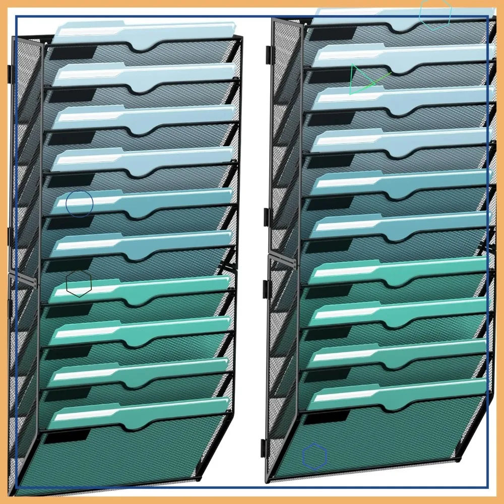 

10-Tier Wall File Organizer, Hanging Wall Files for Papers, Folders, Magazines, Clipboard, Black 2 Pack