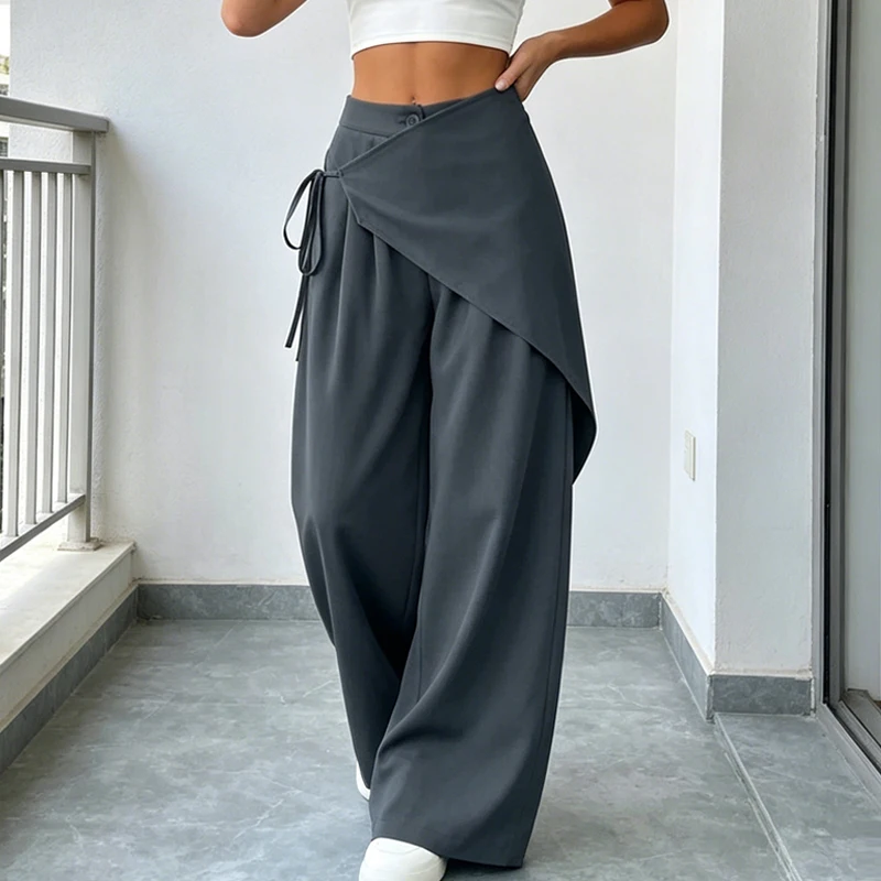 Women's Irregular Suit Pants New Fashion Solid Color Simple Casual Women's Wide Leg Trousers Elastic High Waist Loose Lady Pants