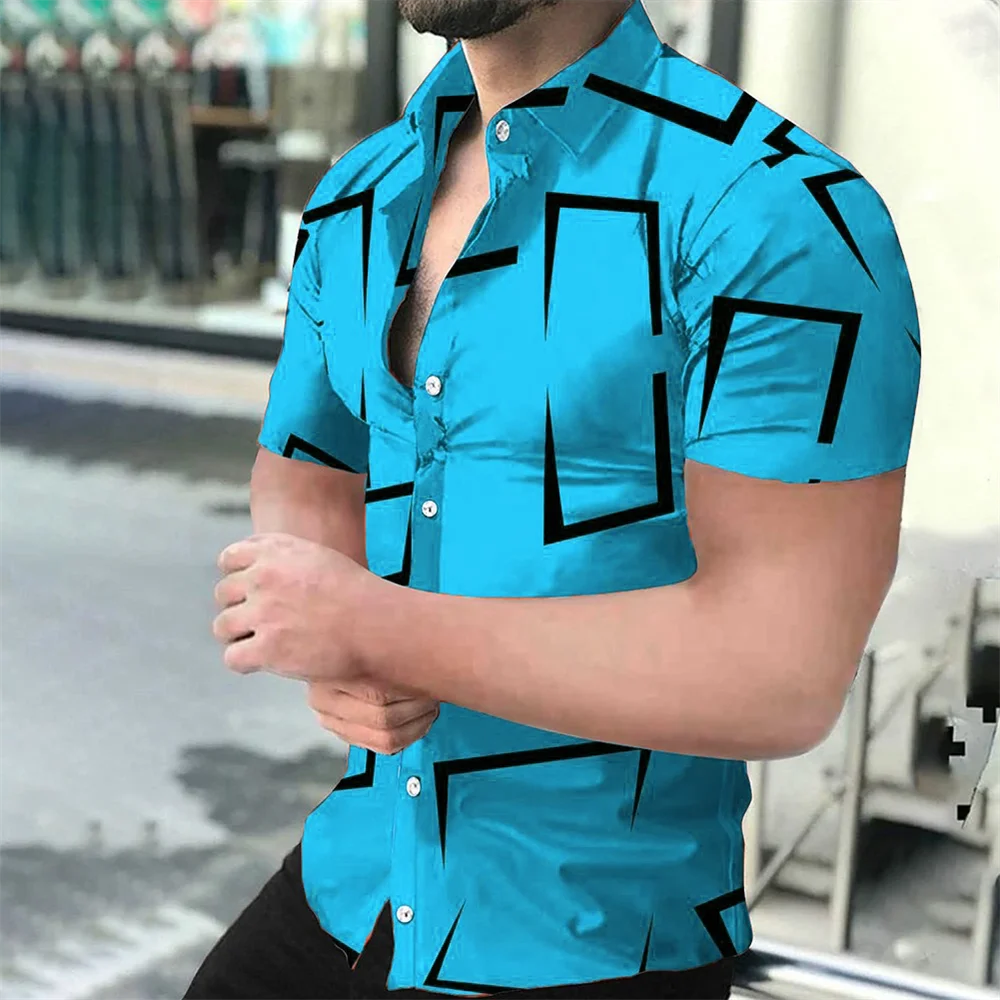 

Baroque style men's shirt plus size geometric short sleeved shirt high-definition picture lapel men's clothing button design