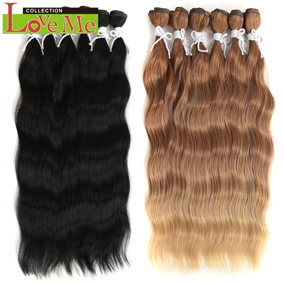 LOVE ME Water Wave Hair Bundles Synthetic Hair Extensions Ombre Blonde Brown Cosplay Weave Hair Bundles 20 inch 6Pcs Hair