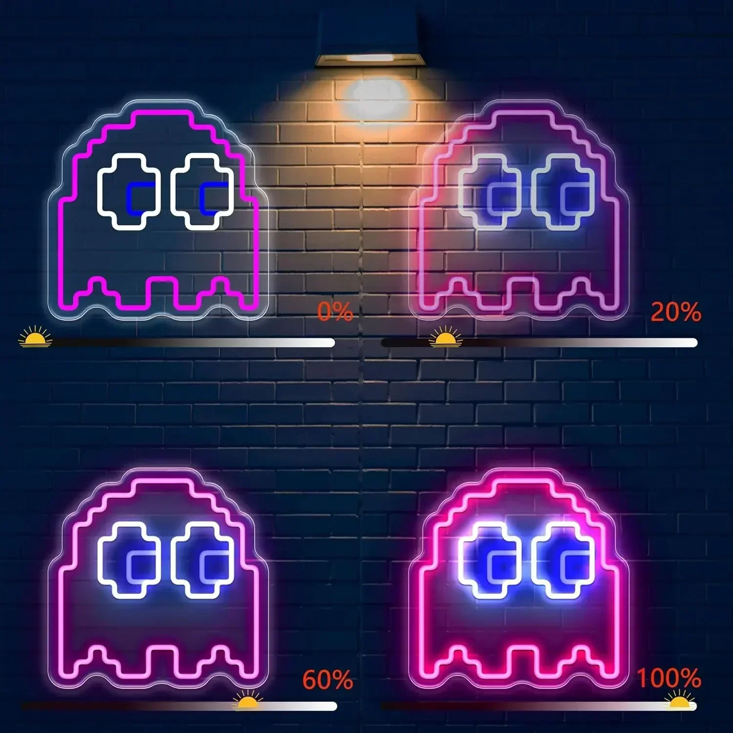 Pixel Ghost Neon Sign LED Neon Light For Wall Decor, Game For Party, Home Decor, Game Room Decor-Halloween and Christmas Gifts