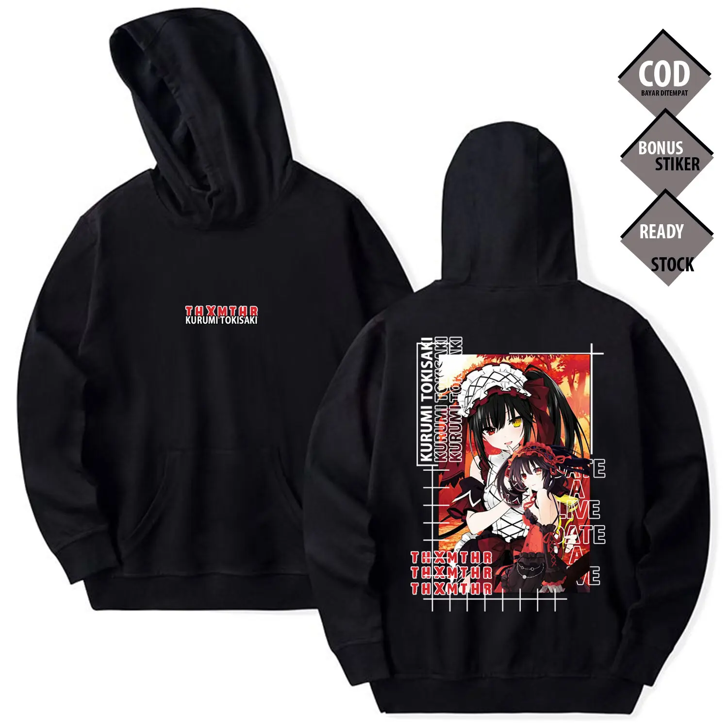 Hoodie Kurumi Tokisaki Date A Live Waifu Anime Manga Shido Itsuka Mio Takamiya Tohka Yatogami Spirits Nightmare Baju Jepang