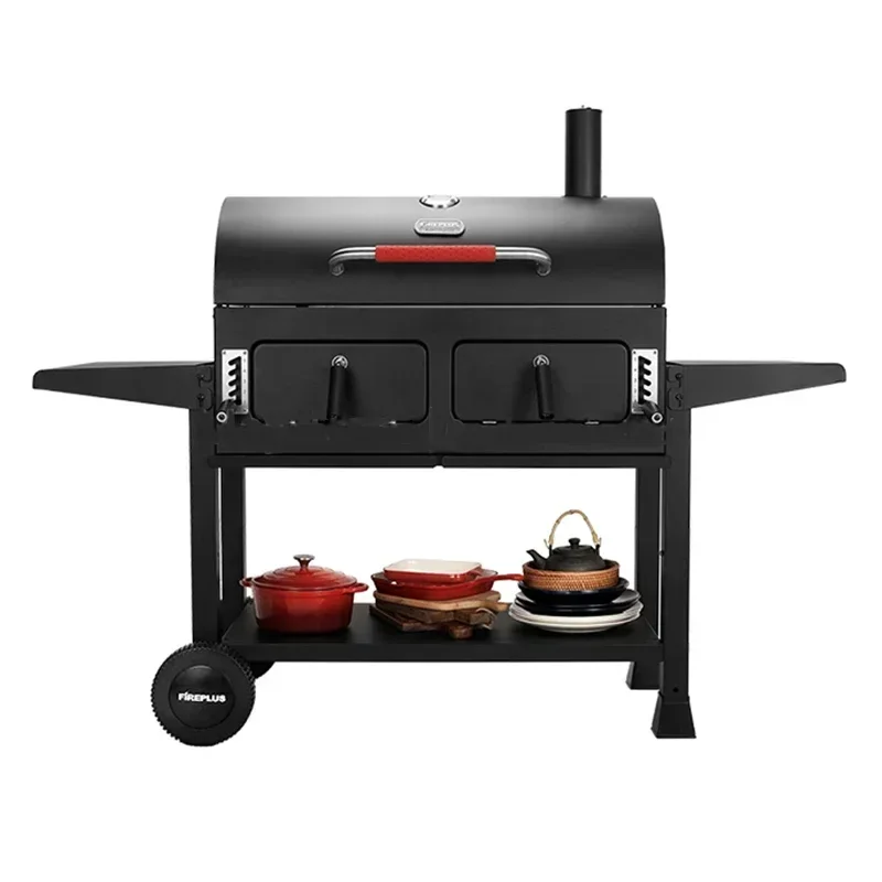 Smokeless Heavy Duty BBQ Grills High Quality Large Charcoal Grill Trolley Barbeque Smoker Rotisserie Barbecue BBQ Charcoal Grill