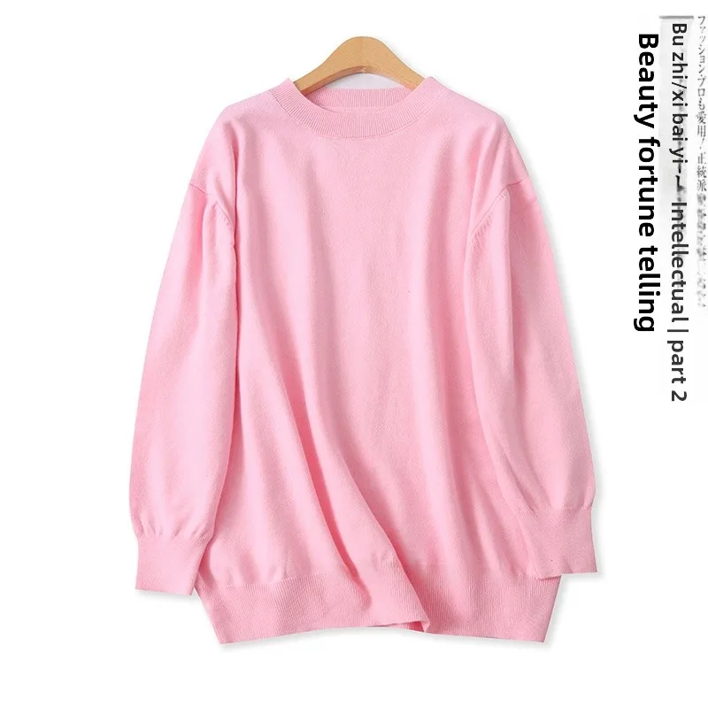 

Loose Long Sve round Ne Pullover Sweater Large Size Autumn New Women's Faion Pure Color Versatile Knitted Wear 2024